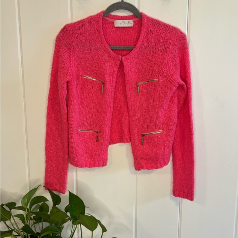 Amanda Uprichard Boucle Hot Pink Cardigan Blazer Gold Zippers